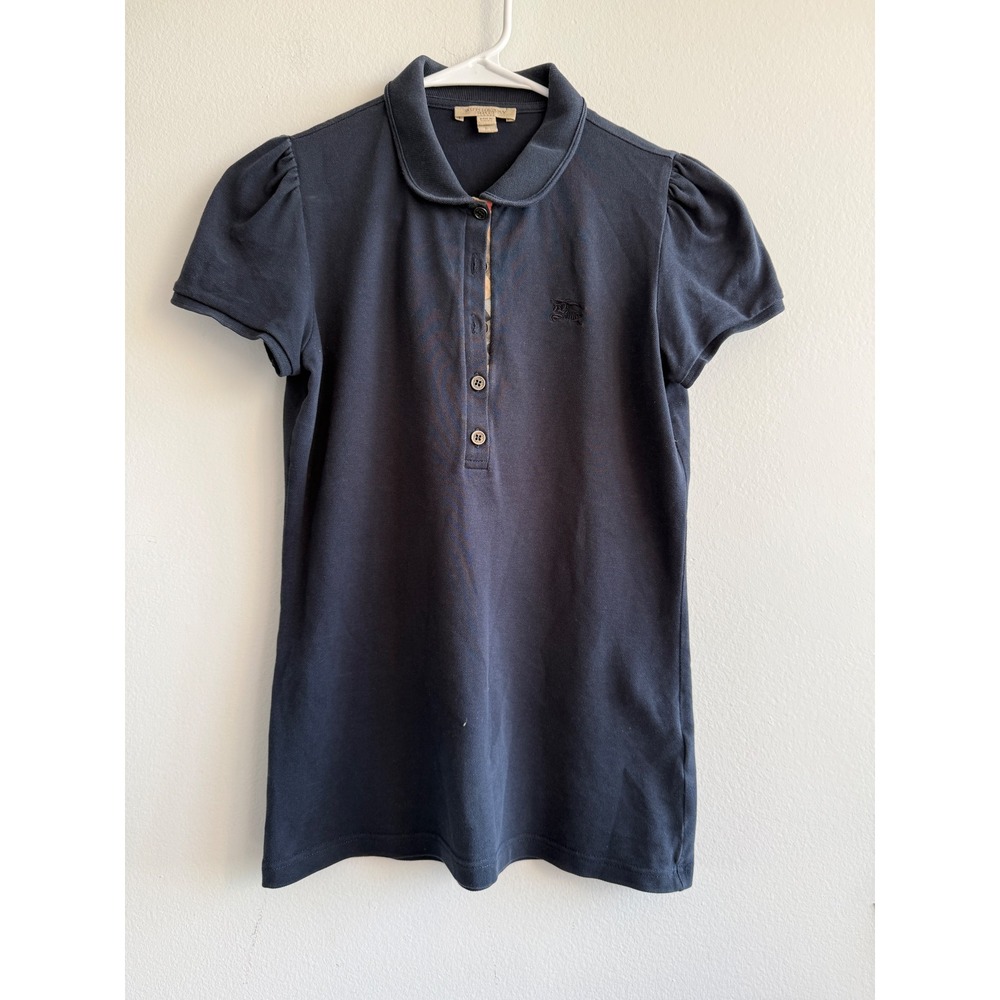 Burberry Brit Womens Navy Blue Puff Sleeve Polo Shirt Peter Pan Collar Size S - Picture 2 of 11